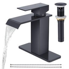 Black Waterfall Bathroom Faucet 1 Hole,Matte Black Bathroom Faucet Single Han...
