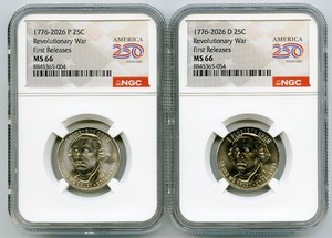 1776 2026 P & D 25C REVOLUTIONARY WAR NGC MS66 AMERICA 250 QUARTER SET - FR