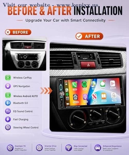 Car Stereo Single Din Wireless Carplay 6.9 inch Touch Screen Android ...