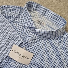 Collars and Co Dress Collar Polo Shirt Mens Large Blue Check Performance Career