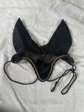 Horse Mesh Fly Ear Bonnet - Black With Gold Piping