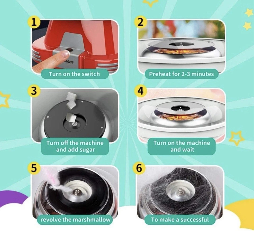 Cotton Candy Maker, Red Candyfloss Machine with Sucker for Kids' Party Holiday - Изображение 4 из 4