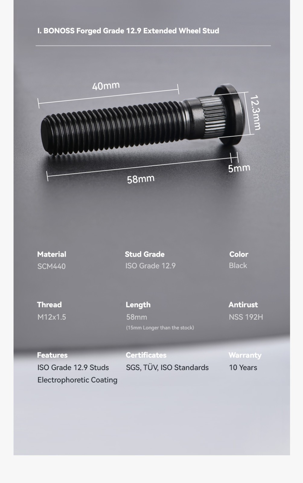 BONOSS 5x114.3 Wheel Spacers CB64.1 10mm 2pc 12x1.5 studs for Honda Civic Accord