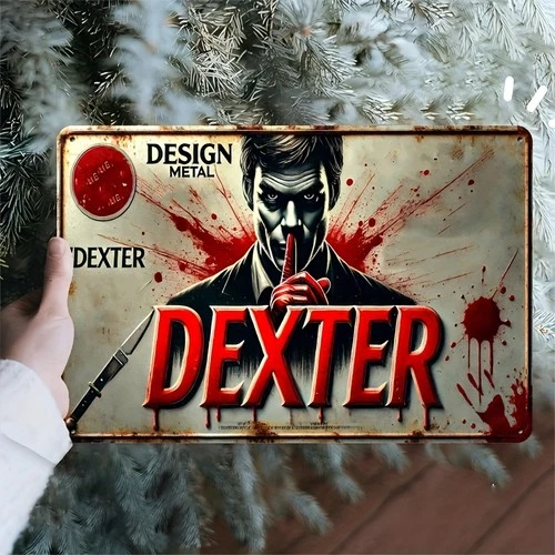 2D Flat, Vintage Dexter Tin Metal Signs - Retro Wall Art with Rustic Finish, Bri
