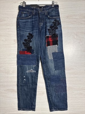 Lauren Ralph Lauren relaxed taper jeans Patchwork Intricate Embellishment Sz 00