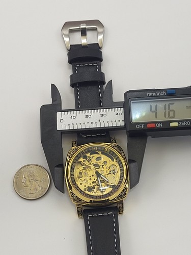 Men’s Automatic Square Carved Skeleton Luxury Hollow Watch Waterproof Gold - Picture 16 of 16