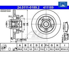 2 pieces brake disc ATE 24.0111-0189.2 for Renault Scénic IV