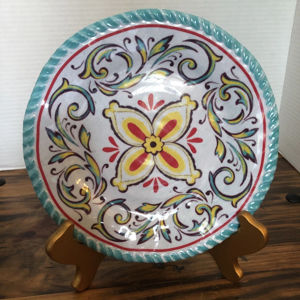 7 IL MULINO Ensalada 9" PLATOS MELAMINA Azulejo Español Platos Florales Azul Claro Rojo Foto 2 de 4