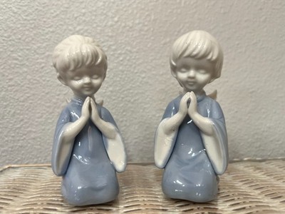 Lefton Boy & Girl Angel Kneeling Praying Porcelain Figurines 4'' Vintage Japan