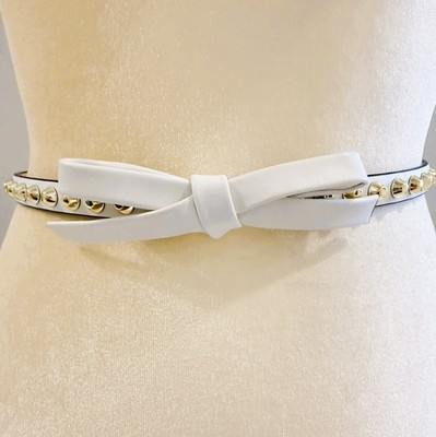 Prada Leather Belt White Gold Studs and Leather Bow Size: XS 70/28