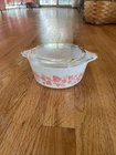 Vintage Pyrex White w/Pink Gooseberry 1 1/2 Pint Casserole Dish #472 & Lid #470C