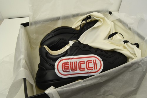Authentic Gucci Rhyton Sega Red Logo Black Sneakers Size 6.5 Athletic Shoes - Picture 3 of 16