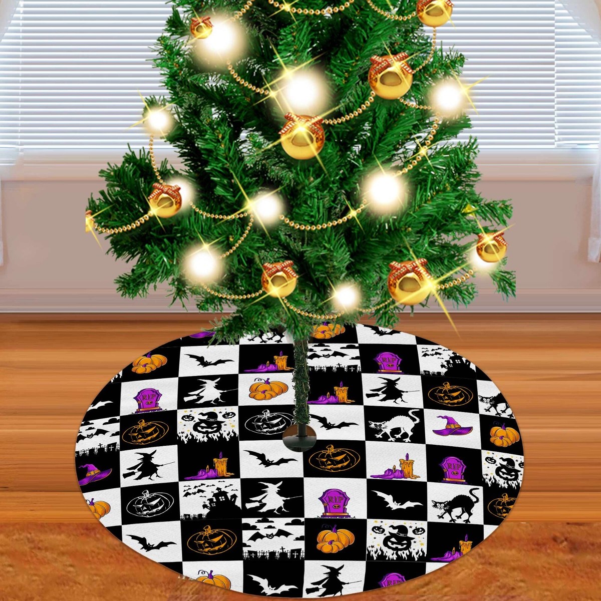 Happy Halloween Ghost Christmas Tree Skirt, Pumpkin Winter Holiday Mat Decor
