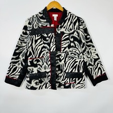 Chico's Women's Blazer Jacket Size 2 U.S. Large 12 Black Patchwork Zebra Print