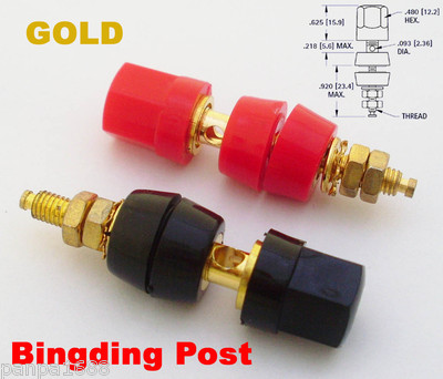 2pcs Standard Hex Head Gold Binding Post 4mm Banana Jack Female Red/Black