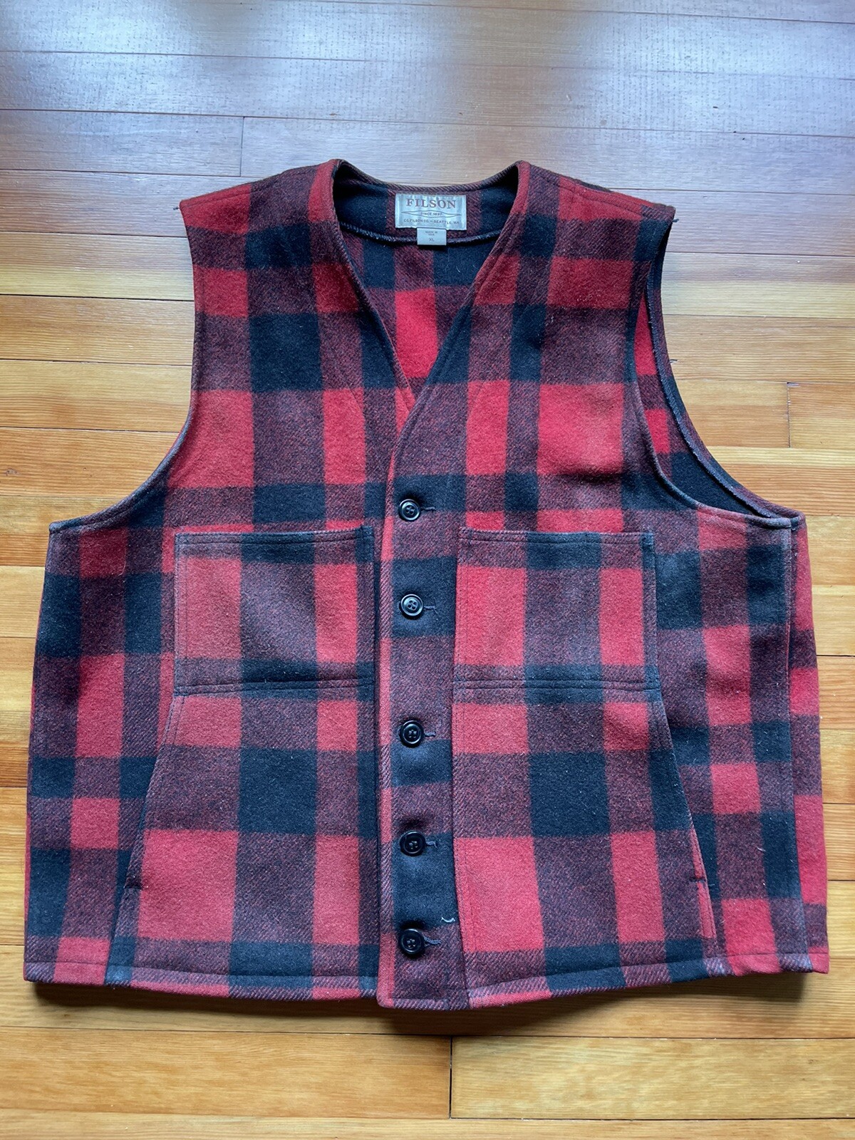 Filson mackinaw wool vest red/black mens size xl Gem