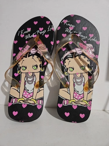 Betty Boop Women's Large Flip-Flops Sandals Thong Style Hearts What Boys Like