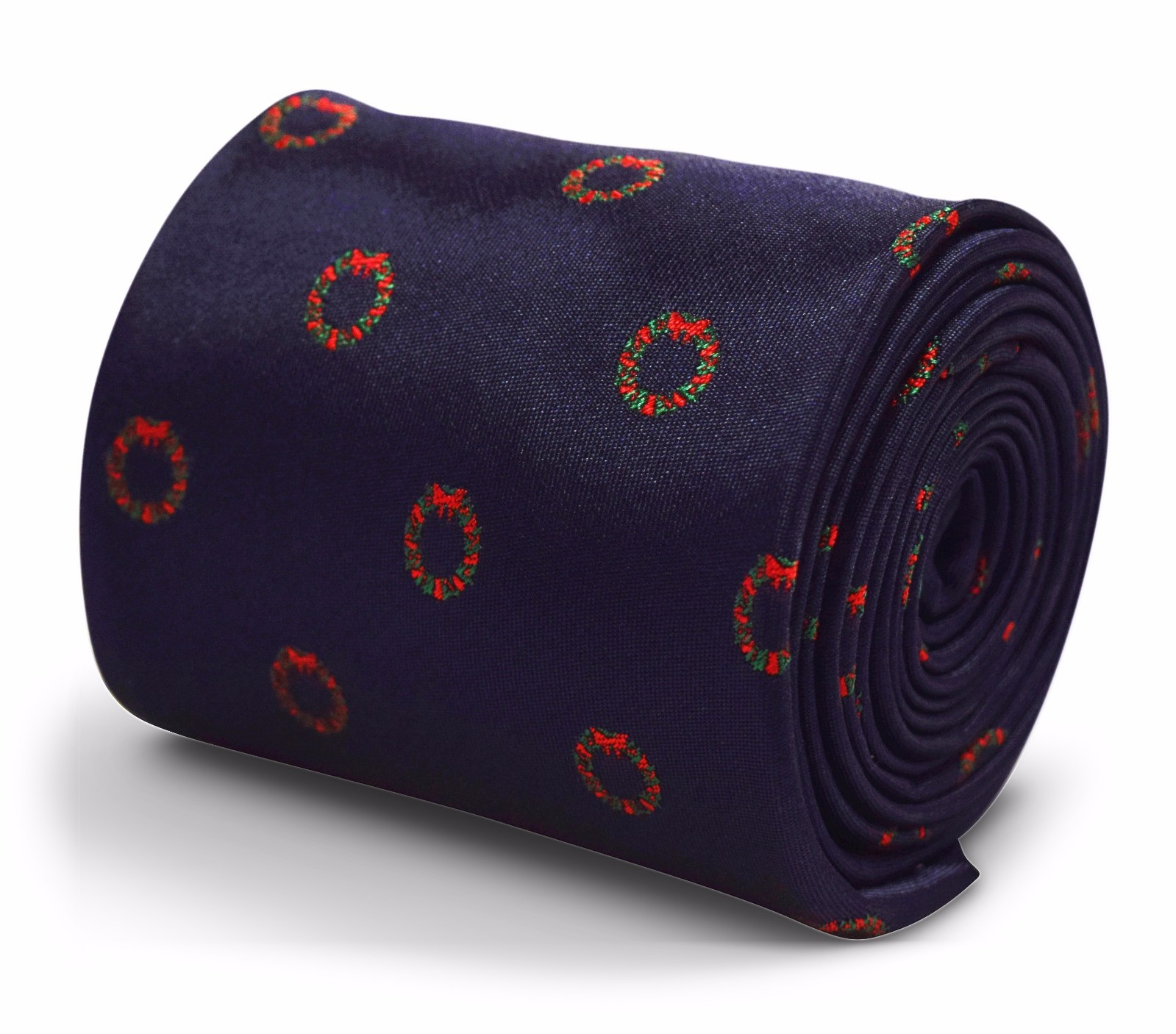 Frederick Thomas Designer Mens Tie - Dark Navy Blue - Christmas Wreath Print