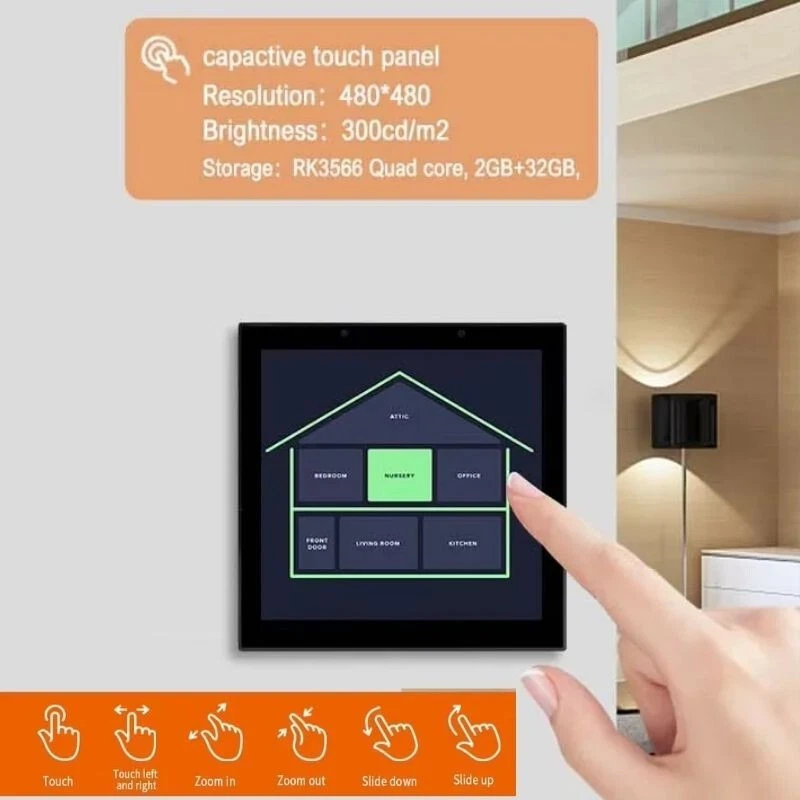 Android 4 pulgadas Smart Home Pantalla Táctil Panel de Control Android POE en Pared  Foto 2 de 4