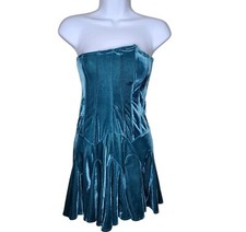 Urban Outfitters Mini Dress Fairy Antoinette Velvet Bustier Womens XS Teal Blue