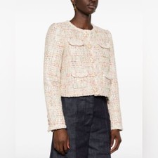 New Self-portrait Pastel Boucle Boxy Jacket In Cream Beige | Sz Uk 8 / Us 4