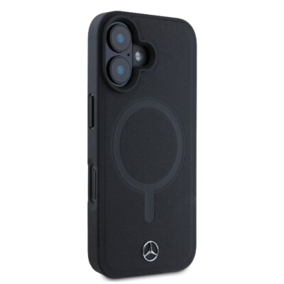 Mercedes iPhone 16 Plus Hülle Case Cover MagSafe Genuine Leather Smooth black