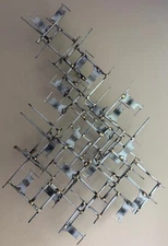Vintage Abstract Metal Brutalist Sculpture Wall Hanging Modern Art Signed 1980s