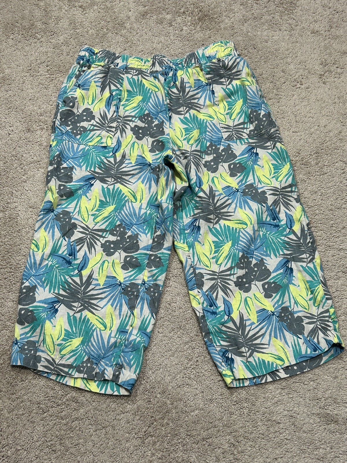 Lands End Womens Pants Size 16P Multicolor Floral Print Linen Straight Leg