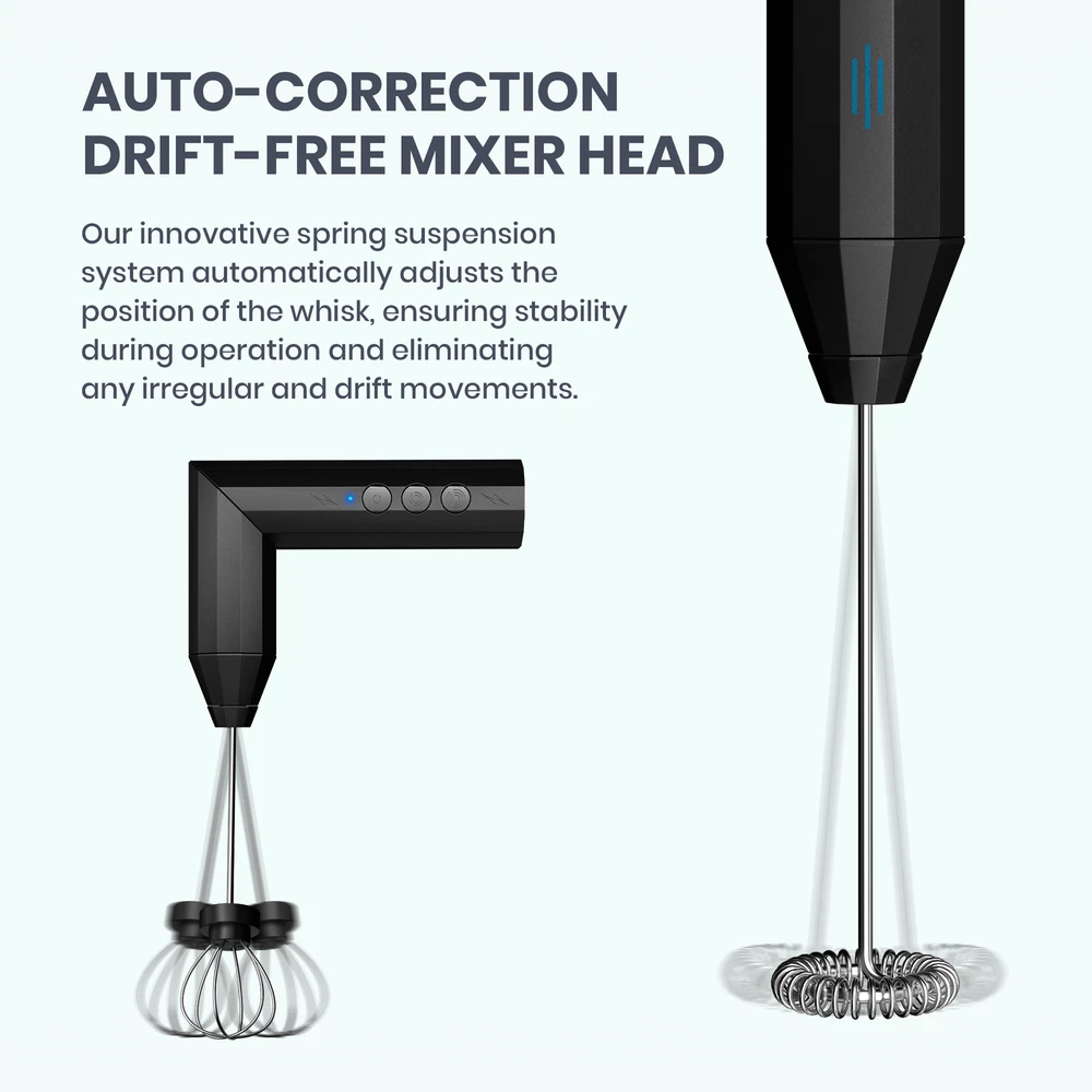 Milk Frother Handheld, USB Rechargeable Electric Foam Maker w/ 3 Heads for Latte