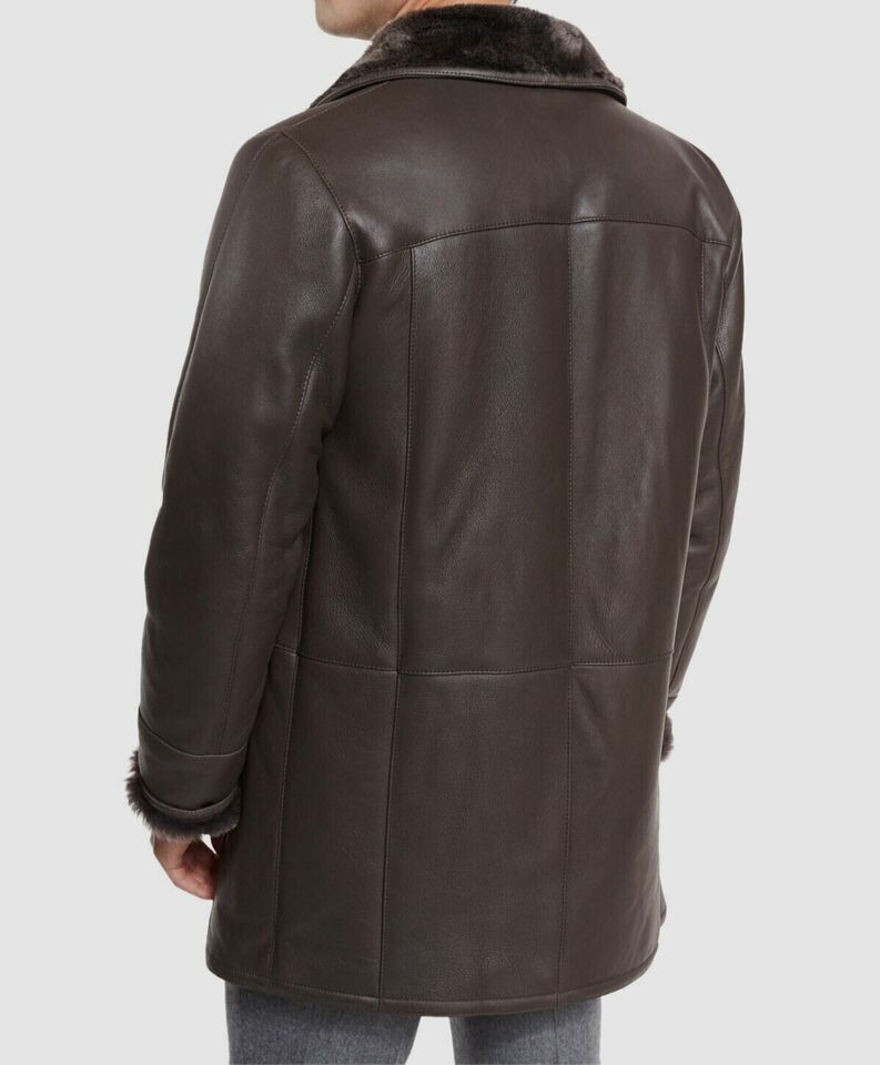 $2495 Gallotti Men's Brown Leather Shearling Fur-Lined Jacket Coat-Eu ...