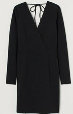 New H&M Divided Front Back V Neck Body Con Dress UK 6  XS