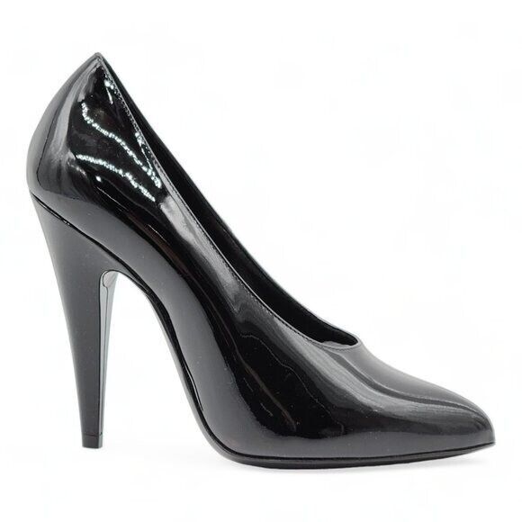 Scarpe decolte Saint Laurent Teddy in pelle verniciata con tacco nere nuove $950