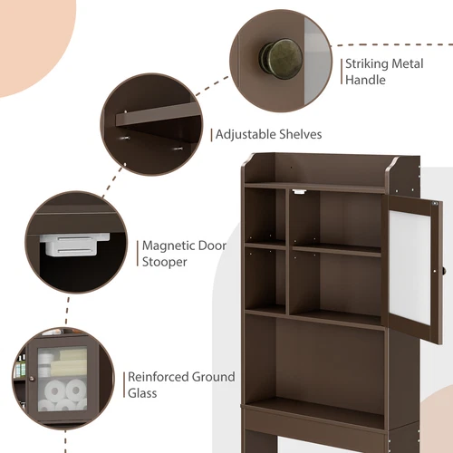 Over the WC Aufbewahrungsschrank Badezimmer Organizer mit Regal braun/weiß/grau - Bild 26 von 31