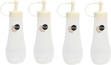 4 Pack Squeeze Bottle Soy Sauce Pot with Beige Cap 12oz Made in Japan S-3273x4