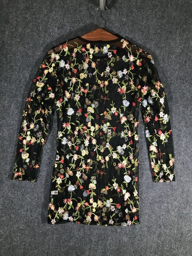 Fushi Small Womens S Transparent Floral Summer Blouse Shirt Cute Long Sleeve Top - Picture 2 of 9