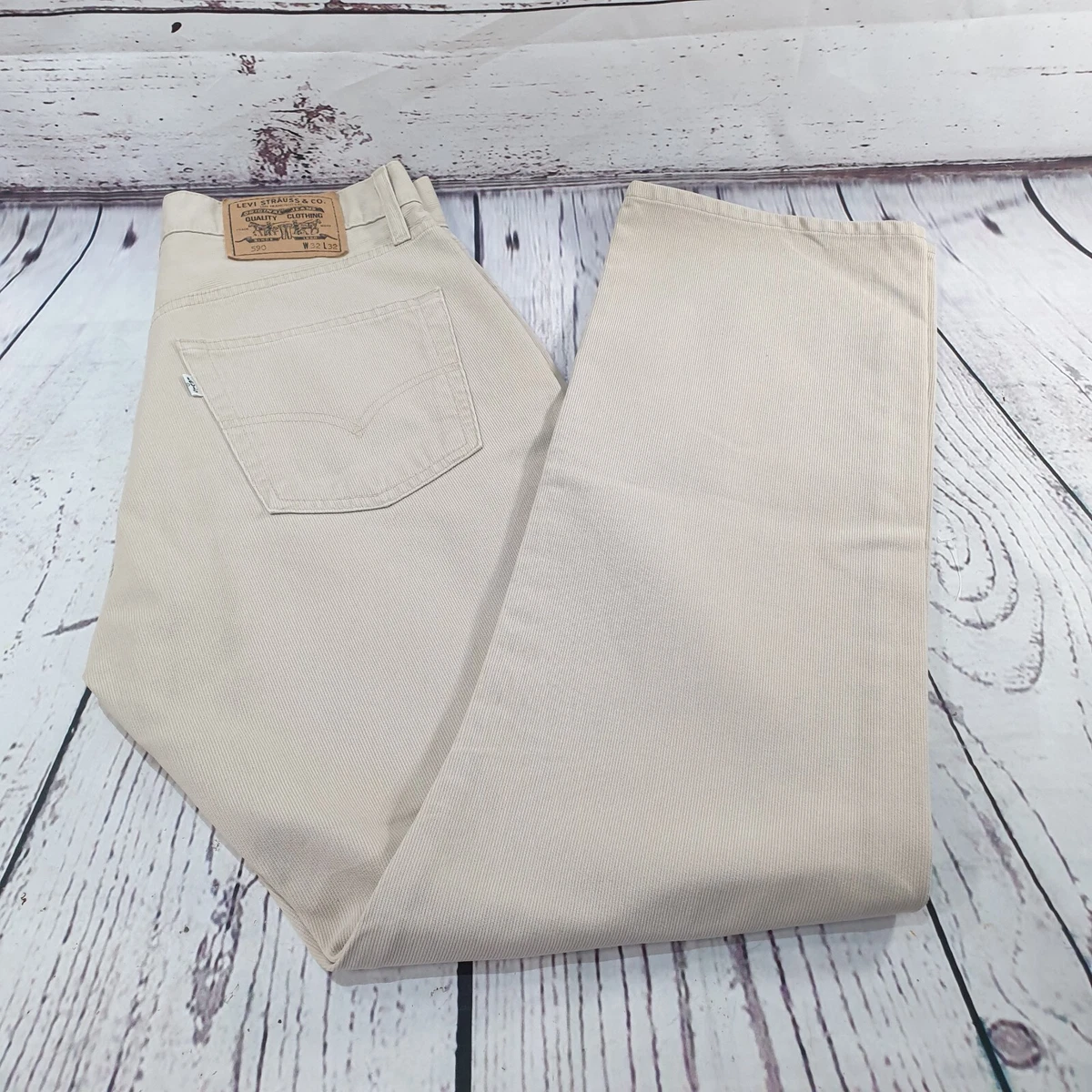 Vintage LEVI S 590 Jeans Mens Regular Fit Beige W32 L32 Button Fly