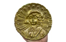 Vintage Table Ashtray Of Cast Gilt Made Bronze Lady Carved Plate Girl Souvenir