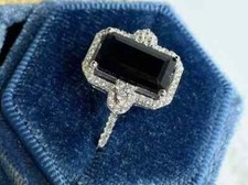 3 CT Emerald Lab Created Black Diamond Engagement Ring 14K White Gold Plated