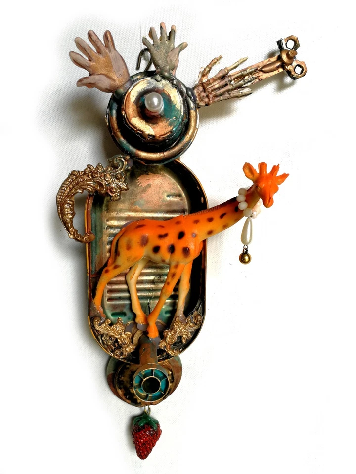 Art Assemblage Modern Original Sculpture Mixed Media Painting Animal Giraffe Art — 第 2/4 张图片