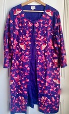 Lovely *east* Blue Embroidered Indian Linen Long Jacket Kimono Coat M/l