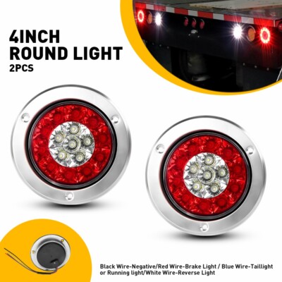 2pcs 4 Inch Red White Round 16 LED Reverse Backup Tail Lights Trailer ...