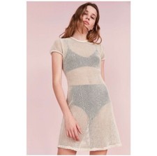 BDG Uma Fishnet Beige Short Sleeve Mini Dress Size M