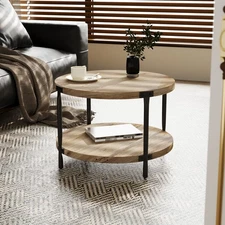 Modern Round Wood Coffee Table w/ Storage Cocktail Center Table for Living Room
