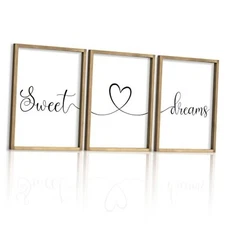 Ronasip Sweet Dreams Wall Decor for Bedroom Set of 3 Framed Wall 11"x14" Brown