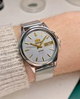 Orient 3 Star Vintage Watch Automatic Japan Men Blue Dial Bracelet Day Date Men