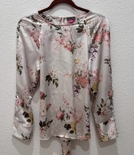 Vince Camuto Long Sleeve Beautiful Blooms Belted Blouse size M Romantic Feminine
