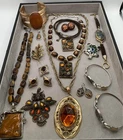 Vintage Earth Tones Costume Jewelry Lot of 16 Whiting & Davis, Coro, Avon+