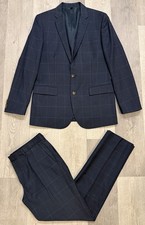 J Crew Blue Wool Windowpane Thompson Suit - Blazer 40L Pants 34x34