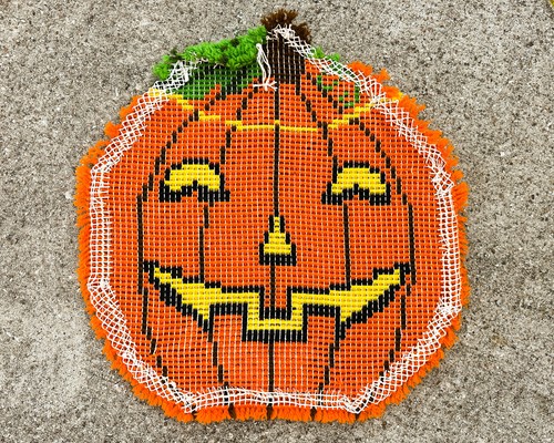 Vintage fertiger Halloween 20" Riegel Haken Teppich Jack O Laterne Kürbis Wandbehang - Bild 11 von 14