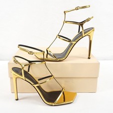 Alexandre Birman Amanda 100 Strappy Stiletto Heels in Golden - Size IT 37.5